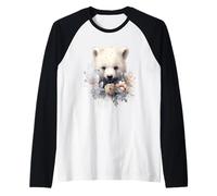 Joli Motif Aquarelle bébé Ourson Floral Manche Raglan