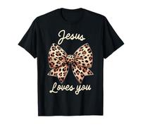 Joli motif chrétien léopard coquette nœud Jésus vous aime T-Shirt