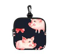Joli Motif de Cochon avec nœud Rouge,Pochette de Rangement carrée à Fermeture éclair, Porte-Monnaie en néoprène, Petit Portefeuille, Pochette à Monnaie, Porte-Monnaie