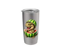 Joli motif de dinosaure de dessin animé TRex pastèque Gobelet isotherme en acier inoxydable double paroi