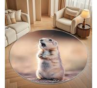 Joli Motif de Marmotte Tapis Rond 80 cm Intérieur & Extérieur Doux Antidérapant Lavable en Machine, Animal Tapis Décoratif de Style Moderne pour Salon Chambre Salle à Manger