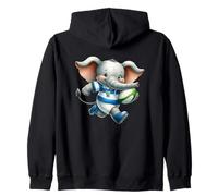 Joli Motif éléphant Joueur de Rugby Dessin animé Sweat à Capuche