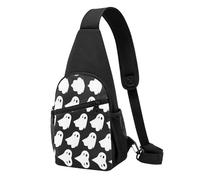 Joli motif fantôme blanc d'Halloween - Sac de poitrine imperméable imprimé pour la randonnée et les voyages - Sangle réglable, design léger avec plusieurs poches., Noir , Taille unique