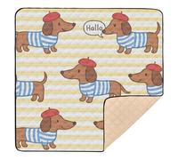 Joli motif teckel avec style romantique français - Tapis de jeu en mousse souple pour bébé - Léger - Pour nouveau-nés - 127 x 127 cm