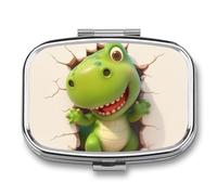 Joli mur dinosaure Boîte à pilules à 2 Compartiments pour Poche Organisateur de Vitamines 5.5x4cm