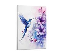 Joli oiseau d'art mural sur toile, affiche contemporaine fleurs beau colibri décoration murale affiche dortoir décor peinture art