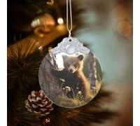 Joli ours de Noël rond en verre à suspendre pour fête, mariage, cheminée en plein air