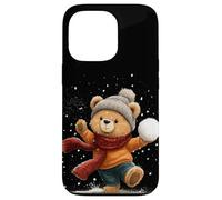 Joli Ours en Peluche avec Chapeau d'hiver et châle pour batailles de Boules de Neige Coque pour iPhone 13 Pro
