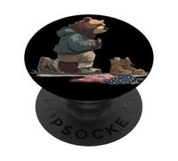 Joli Ours Soldat avec Drapeau Patriotique et Signification PopSockets PopGrip Adhésif
