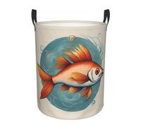 Joli panier à linge rond imprimé poisson, avec poignées, résistant à l'eau, utilisé pour le rangement dans la chambre à coucher