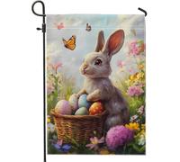 Joli panier de lapin œufs de jardin, couleurs pastel, décoration extérieure, drapeau floral double face pour fête de Pâques, 30,5 x 45,7 cm