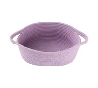 Joli panier de rangement ovale en corde de coton et osier avec poignée - Boîte de rangement vide pour enfants, chats, chiens et Pâques - Violet clair lavande