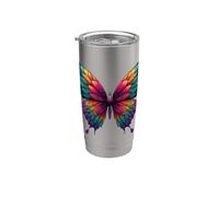 Joli Papillon Insecte Arc-en-ciel Fleurs Rainbow Butterfly Gobelet isotherme en acier inoxydable double paroi