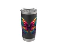 Joli Papillon Insecte Arc-en-ciel Fleurs Rainbow Butterfly Gobelet isotherme en acier inoxydable double paroi