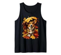 Joli Parapluie en Forme de Chien Corgi avec Feuilles d'automne Débardeur