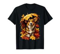 Joli Parapluie en Forme de Chien Corgi avec Feuilles d'automne T-Shirt