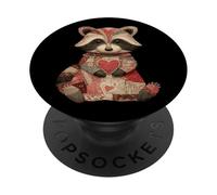 Joli Patchwork Raton Laveur Tenant Un cœur Rouge PopSockets PopGrip Adhésif