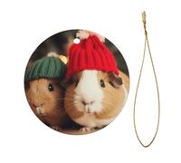 Joli pendentif circulaire en céramique avec motif cochon d'Inde portant un chapeau imprimé double face diamètre 7,3 cm décoration de fête de vacances Halloween et Noël