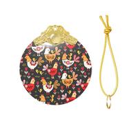 Joli pendentif rond en verre avec boucle en métal imprimé coq poulets, décoration de sapin de Noël 2025