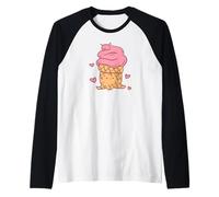 Joli Personnage de cône de Glace avec cœurs Roses Kawaii Manche Raglan