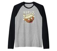 Joli Personnage de Noix de Coco Texte Japonais Kawaii Manche Raglan