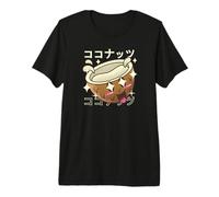 Joli Personnage de Noix de Coco Texte Japonais Kawaii T-Shirt Haut de Gamme