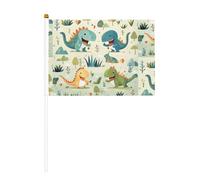Joli petit bébé dinosaure dix pièces imprimé double face drapeau à main 14 x 20,8 cm, adapté pour encourager les activités d'équipe
