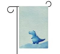 Joli petit drapeau de jardin dinosaure bleu saisonnier en toile de jute double face maison cour drapeaux extérieurs 30,5 x 45,7 cm