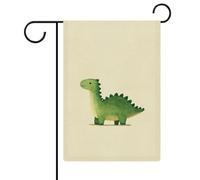Joli petit drapeau de jardin dinosaure vert en toile de jute double face pour maison, cour, 30,5 x 45,7 cm