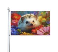 Joli petit hérisson et fleurs colorées, bannière de vœux avec œillets, décoration d'intérieur ou d'extérieur