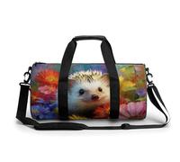 Joli petit hérisson et fleurs colorées, sac de sport cylindrique pour homme et femme, sac de sport avec bandoulière