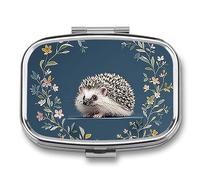 Joli petit hérisson pilulier avec miroir, pilulier de voyage en métal à 2 compartiments pour médicaments quotidiens, design compact et artistique pour sac à main, poche ou portefeuille