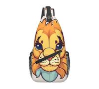Joli petit lion de dessin animé. C'est un sac à bandoulière décontracté pour homme avec une grande capacité de stockage et une poche plaquée de chaque côté.