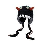 Joli petit monstre tricoté en peluche pour femme - Chaud automne et hiver cyclisme protection auditive, noir 3, Taille unique
