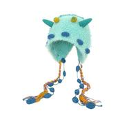 Joli petit monstre tricoté en peluche pour femme - Chaud automne et hiver cyclisme protection auditive, bleu lac, Taille unique