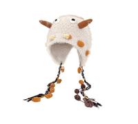 Joli petit monstre tricoté en peluche pour femme - Chaud automne et hiver cyclisme protection auditive, beige, Taille unique