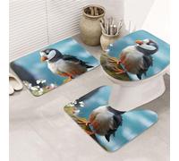 Joli Petit Oiseau Imprimé Carpettes De Toilette 3Pcs, Tapis De Bain Doux Housse D'Abattant pour Chambre À Coucher Intérieur