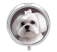 Joli petit pilulier de voyage en forme de chien maltais à 3 compartiments - Pilulier quotidien portable avec design anti-mélange - Facile à récupérer - Médicaments, vitamines et compléments
