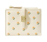 Joli petit portefeuille pour filles et femmes en cuir synthétique avec deux poches pliées à fleurs avec porte-cartes et étui fin et court avec écran, blanc, Taille unique