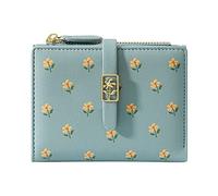 Joli petit portefeuille pour filles et femmes en cuir synthétique avec deux poches pliées à fleurs avec porte-cartes - Portefeuille de voyage fin et court pour homme, bleu, Taille unique