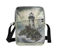 Joli petit sac à bandoulière pour femme, sac à main avec sangle réglable pour extérieur, quotidien, extérieur, quotidien, croquis de phare, histoire, noir et blanc