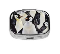 Joli pilulier carré imprimé pingouin avec 2 compartiments, mini pilulier portable pour médicaments, vitamines, huile de poisson, compléments