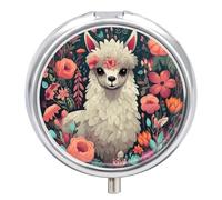 Joli pilulier de voyage à 3 compartiments Motif lama floral pour sac à main et poche, pilulier quotidien portable pour contenir des suppléments et des vitamines