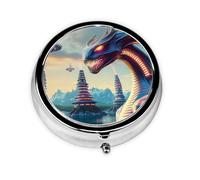 Joli pilulier - Design personnalisé unique, boîte à médicaments facile à transporter, 1 jour AM PM, petit distributeur de pilules portable pour un usage quotidien, bleu chinois Loong Fantasy