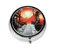 Joli pilulier - Design personnalisé unique, boîte à médicaments facile à transporter, 1 jour matin et soir, petit distributeur de pilules portable pour un usage quotidien une ville onirique