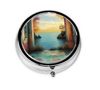 Joli pilulier - Design personnalisé unique, boîte à médicaments facile à transporter, 1 jour matin et soir, petit distributeur de pilules portable pour un usage quotidien, une rivière vibrante