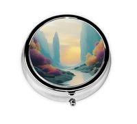 Joli pilulier - Design personnalisé unique, boîte à médicaments facile à transporter, 1 jour matin et soir, petit distributeur de pilules portable pour un usage quotidien une petite rivière animée