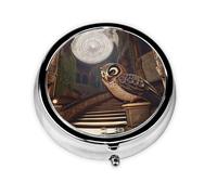 Joli pilulier - Design personnalisé unique, boîte à médicaments facile à transporter, 1 jour matin et soir, petit distributeur de pilules portable pour un usage quotidien, portrait d'une chouette