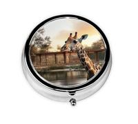 Joli pilulier - Design personnalisé unique, boîte à médicaments facile à transporter, 1 jour matin et soir, petit distributeur de pilules portable pour un usage quotidien avec girafes sur le lac