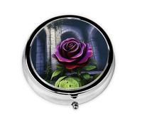 Joli pilulier - Design personnalisé unique, boîte à médicaments facile à transporter, 1 jour matin et soir, petit distributeur de pilules portable pour un usage quotidien - Roses violettes profondes